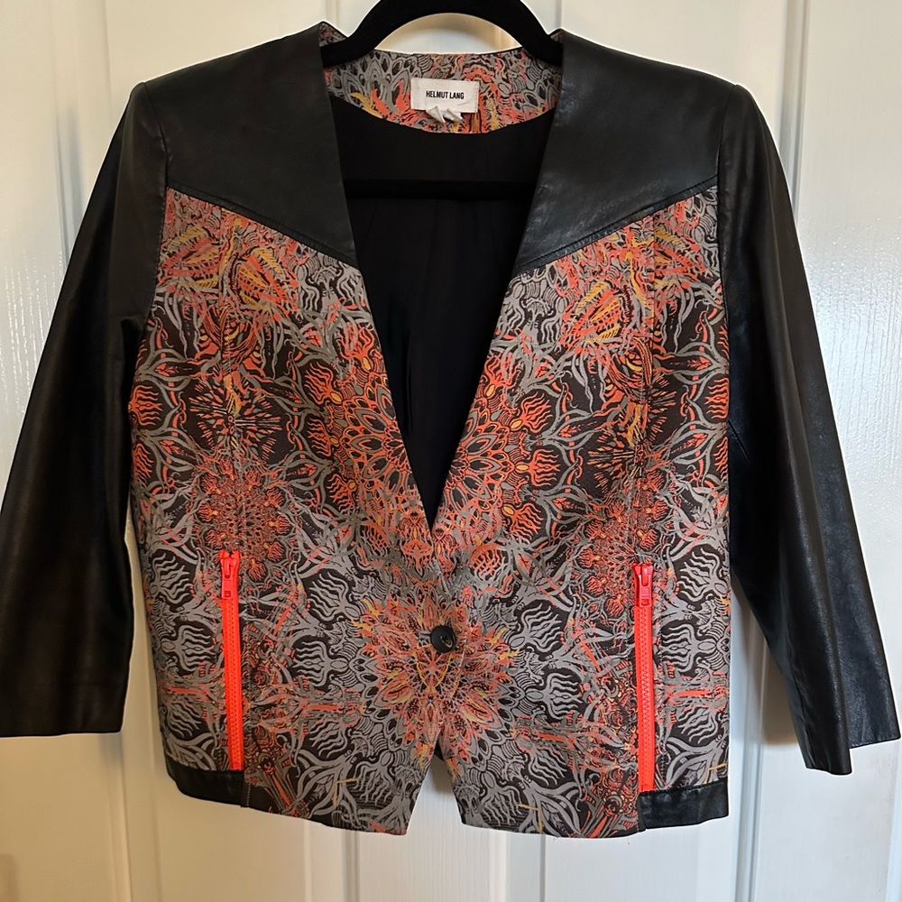 Helmut Lang 2010 V-neck paneled leather jacket
